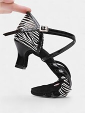 abordables Chaussures de danses latines-chaussures de danse latine en cuir à imprimé zèbre pour femmes avec design à lanières - idéales pour la salle de bal et la salsa