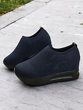 billige Sneakers til kvinner-hvite slip-on-strikkede joggesko for kvinner med pustende mesh og skjult hæl - lette fritidssko for turgåing og hverdagsbruk