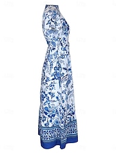 preiswerte Ausgefallene Kleider-Damen Maxidress Casual kleid Schaukelkleid A Linie Kleid Boho-Kleid Brautkleider schlicht Täglich Regular Fit Blumen Halbe Ärmel V Ausschnitt Blau Sommer Frühling