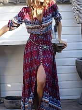 Χαμηλού Κόστους Boho Φορέματα-Γυναικεία Μακρύ φόρεμα Καθημερινό φόρεμα Boho Chic Φορέματα Φόρεμα Boho Βοημία χαριτωμένο στυλ Στυλάτο Διακοπές Καθημερινά Παραλία Χαλαρή Εφαρμογή Γραφική 3/4 Μήκος Μανικιού Λαιμόκοψη V
