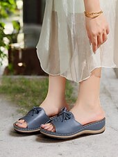 cheap Vacation Sandals-Women&#039;s Brown Open-Toe Slide Sandals with Woven Pattern and Bow Detail - Comfortable Casual Footwear for Summer and Daily Wear