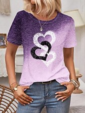 cheap Art&amp;Design tee-Women&#039;s T Shirt Heart Casual Short Sleeve Round Neck Regular Tops Daily Print Pink Blue Purple Summer