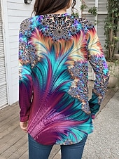 cheap Art&amp;Design tee-Women&#039;s T Shirt Tie Dye Casual Long Sleeve Crew Neck Long Tops Daily Print Blue Fall Winter
