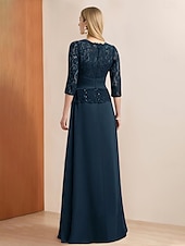 billiga Golvlängd-A-Line Klänning Brudens Mor Klänning Elegant Fest Ädel Halsringning Golvlängd Chiffon Spets 3/4 Längd Ärmar med Spetsapplikationer