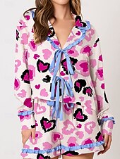 ieftine Pijamale și ținute de relaxare pentru femei-Pentru femei Set pijama Casual Confortabili Inimă Talie elastică Tricou Pantaloni Casă Zilnic Manșon Lung Rever Roșu-aprins Mov Roșu trandafiriu Toamnă Iarnă