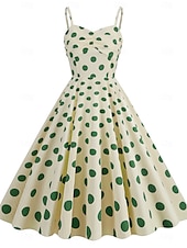 preiswerte Kleider-Retro Vintage 1950er Rockabilly Knielang Kleid Swing-Kleid Ausgestelltes Kleid Spaghetti-Träger Tupfen Kariert / Gingham A-Linie Damen Karneval Urlaub Alltagskleidung Junggesellinnenabschiedsparty