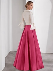 ieftine roșu-Rochie de Seară A-Line Elegantă Rochie Formală de Ziua Îndrăgostiților Lungime Pământ Mâneci 3/4 Guler de Cămașă Satin cu Fundițe Fisură