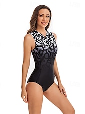  Damen Anti UV Shirt Badeanzug Bademode Bedruckt Frontreißverschluss Spandex UV-Sonnenschutz UPF50+ Schnelltrocknend Ärmellos Bodysuit Badeanzug Surfen Strand Wassersport Sommer