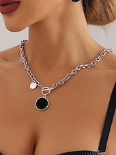 abordables Collier pour femme-Collier chaîne en or avec pendentif rond et fermoir à bascule – bijoux minimalistes pour femmes, parfaits pour un usage quotidien et des occasions formelles