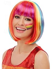 baratos Perucas de Carnaval-peruca bob arco-íris para mulheres para carnaval