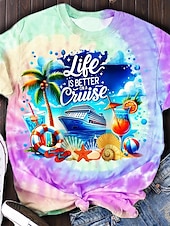 Χαμηλού Κόστους Tie Dye &amp; Gradient t-shirt-Γυναικεία Μπλουζάκι Δετοβαμένο Γράμμα Καθημερινό Κοντομάνικο Στρογγυλή Λαιμόκοψη Κανονικά μπλουζάκια Καθημερινά Στάμπα Ανθισμένο Ροζ Βυσσινί Καλοκαίρι