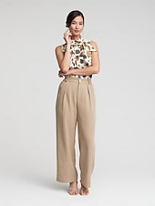 cheap Shirts,Tops &amp; Blouses-Sleeveless Pleated Button Front Bow Neck Blouse