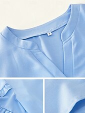 preiswerte Damen Arbeitsoberteile-Damen Hemd Bluse Feste Farbe Basic Brautkleider schlicht Kurzarm Gekerbter Hals Normale Oberteile Täglich Rüsche Rosa Blau Khaki Sommer