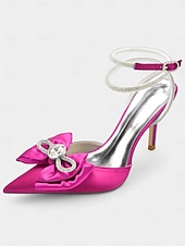 cheap Prom-Nude Satin Rhinestone Bow Pointed Toe Stiletto Heels for Women - Prom Party Shoes or Wedding