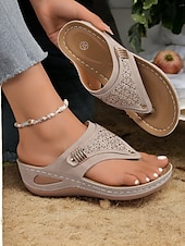 olcso Kényelmes szandálok-női piros strasszos éksarkú flip-flop szandál, nyitott orr, kényelmes nyári lábbeli hétköznapi kirándulásokhoz és nyaralásokhoz