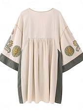 billiga Bohemklänningar-Dam Mini klänning Vardagsklänning A linjeklänning Boho-klänning bohemliv Ledigt Semester Dagligen Normal Blommig 3/4 ärm V-hals Beige Vår Höst