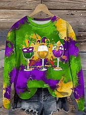 economico Felpe con cappuccio e felpe di San Patrizio-Per donna Felpa Pullover Pop art Informale Manica lunga Girocollo Top regolari Strada Da giorno Stampa Viola Autunno Inverno