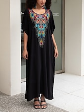 abordables Robes Bohémiennes-Femme Robe Maxi Robe casual robe boheme Décontractées Vacances du quotidien Standard Floral Demi Manches Col V Rouge Bleu Dorée Eté Printemps Automne