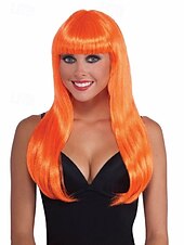 economico Parrucche di Carnevale-parrucca lunga arancione neon per adulti con frangia per carnevale