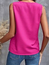 abordables Débardeurs et camisoles femme-Débardeur femme sans manches uni basique décontracté à col en V haut régulier en volants noir vert clair fuchsia été printemps