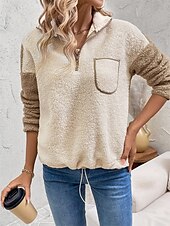 economico Felpe e Sweatshirt Texturizzati-Per donna Liscio Di tendenza Informale Manica lunga Collo alto Top regolari Strada Informale Per uscire Collage Beige Autunno Inverno