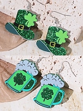 levne Dámská náušnice-ulice. Patrick&#039;s day zelené třpytivé kloboukové náušnice – trojlískový design, zábavné slavnostní šperky pro ženy, ideální pro irské oslavy a sváteční večírky