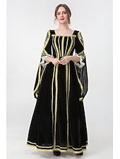 preiswerte Kleid-Mittelalterlich Renaissance Vintage-Kleid Maxi Kleid Glockenärmel Königin Wikinger Einfarbig Quadrathals Kostüm Damen königlich Halloween Karneval Maskerade Abschlussball Festival Erwachsene Kleid