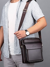 levne Pánské tašky-pánská hnědá černá crossbody kabelka z umělé kůže s nastavitelným ramenním popruhem - stylová a praktická taška přes rameno, messenger taška do práce, na cesty i každodenní nošení