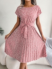 cheap Casual Floral Dresses-Women&#039;s Midi Dress Casual Dress A Line Dress Stylish Casual Vacation Daily Regular Fit Floral Short Sleeve Crew Neck Pink Light Blue Summer Spring