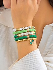 billige Damearmbånd-st. patrick&#039;s day lucky charm armbånd – irsk grønn beaded stretch armbåndsett for kvinner, festlig ferietilbehør med shamrock og bokstavdetaljer