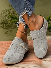 halpa Naisten pistokkaat-naisten rei&#039;itetty harmaa keinonahkainen kiilamuuli - mukavat jalkineet vapaa-aikaan