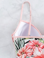 billiga One-piece-baddräkter-Dam Badkläder En bit Monokini Baddräkt Öppen rygg Magkontroll Hög midja Smal Semester Standkläder Blommig V-hals Ärmlös Baddräkter