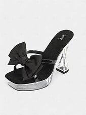 voordelige Semi-formeel-roze satijnen strik platformhakken voor dames met helder stiletto-ontwerp - stijlvolle bruidsschoenen voor bruiloften en speciale gelegenheden