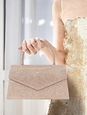 voordelige Clutches &amp; Avondtasjes-Dames Koppeling Avondtasje Schoudertassen Klep tas Polyesteri Feest Bruiloft Ketting Grote capaciteit Multi-dragen Effen Kleur Zilver Zwart Lichtbruin