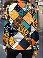 economico Top d&#039;Arte e Design per Donne-Per donna Camicia Blocco di colori Casual Manica Lunga Colletto a Camicia Top Regolari Quotidiano Ferie Bottoni Stampato Arancione Primavera Autunno Inverno