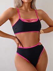 billiga Bikiniset-Dam Badkläder Bikini 2 st Kalsonger Baddräkt Öppen rygg Smal Hög midja Semester Standkläder Ensfärgat U-hals Ärmlös Baddräkter