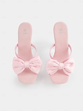 voordelige Semi-formeel-roze satijnen strik platformhakken voor dames met helder stiletto-ontwerp - stijlvolle bruidsschoenen voor bruiloften en speciale gelegenheden