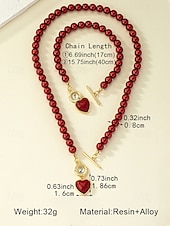 preiswerte Halskette für Damen-Set aus Halskette und Armband aus roten Perlen für Damen mit Herzanhänger, goldfarbenem Verschlussdesign, eleganter Schmuck als Geschenk zum Valentinstag, für Hochzeiten und besondere Anlässe