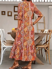 cheap Vacation Boho Dress-Women's Maxi Dress Casual Dress Boho Dress Cute Stylish Casual Vacation Daily Loose Fit Graphic 3/4 Length Sleeve V Neck Red Blue Orange Summer Spring Fall