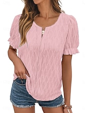 economico Top in Pizzo-Top Eleganti in Pizzo Bianco per Donna con Occhielli Maglietta Moda Casual Semplice Regolare Maniche Lunghe Collo Intagliato Regolare Fit Giornaliero Weekend Romantico Petite Top Estivi da Vacanza