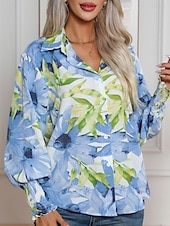 economico Top da Vacanza per Donne-Camicie hawaiane da donna Bluse Quotidiana Casual Grafica Floreale Top Regolari a maniche lunghe Camicia a maniche Lantern Collo Pulsanti Vestibilità Larga Quotidiana Vacanza Blu Rosa Rosa Estate