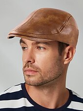 cheap Men&#039;s Hats-Stylish Brown Faux Leather Flat Cap with Vintage Finish | Perfect for Casual and Dressy Occasions