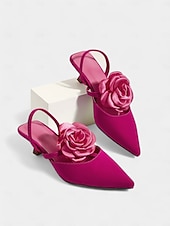 abordables Semi-formel-chaussures de mariage à bride arrière en satin violet pour femmes avec détail de fleur de rose, bout pointu et talons bas - talons de mariée élégants pour les mariages et les événements formels