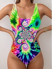 billiga One-piece-baddräkter-Dam badkläder En-delad monokini baddräkt rygglös tummy control hög midja slim semester strandklädsel ombre tie dye U-hals ärmlös baddräkt