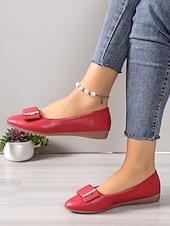 cheap Women&#039;s Flats-Women&#039;s Brown Faux Leather Pointed-Toe Flats with Bow and Rhinestone Detailing - Casual and Office Wear Shoes
