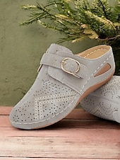 halpa Naisten pistokkaat-naisten rei&#039;itetty harmaa keinonahkainen kiilamuuli - mukavat jalkineet vapaa-aikaan