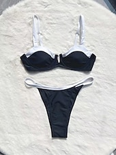 cheap Bikini Sets-Women&#039;s Swimwear Bikini 2 Piece Thong Swimsuit Backless Slim Vacation Beach Wear Solid Color V Neck Sleeveless Bathing Suits