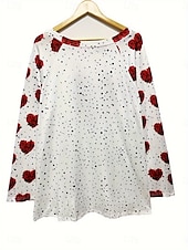 economico Maglietta Arte &amp; Design-T-shirt cuore donne di San Valentino carina t-shirt rossa casual rosa maglie lunghe maniche lunghe girocollo stampa regolare vestibilità quotidiana giorno di San Valentino bianco autunno inverno