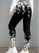 billiga Blommönster-Damleggings Byxor Mode Streetwear Hela längden Hög midja Blomstertryck Termisk Varm Andningsbar Mjuk Mikroleastisk Utomhus Daglig Svart Höst Vinter Regular Fit
