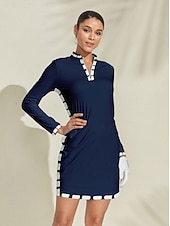 billiga Golfklänningar-Dam golfklänning Mörkblå Långärmad Golfkläder för damer Kläder Outfits Bär kläder
